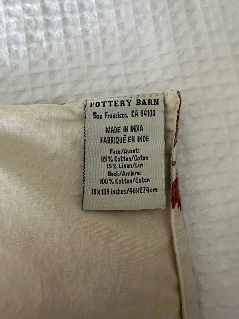 Pottery Barn Cream Table Runner with Red and Green Floral Print 18 X 108